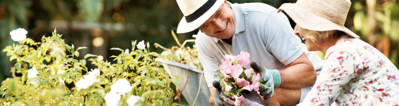 Husband and wife planting flowers