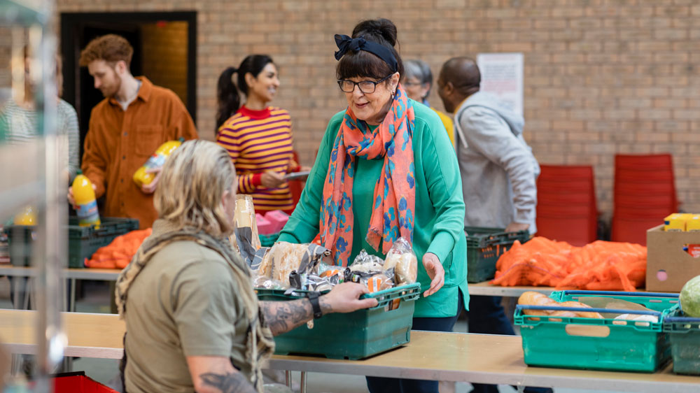 Woman at food pantry