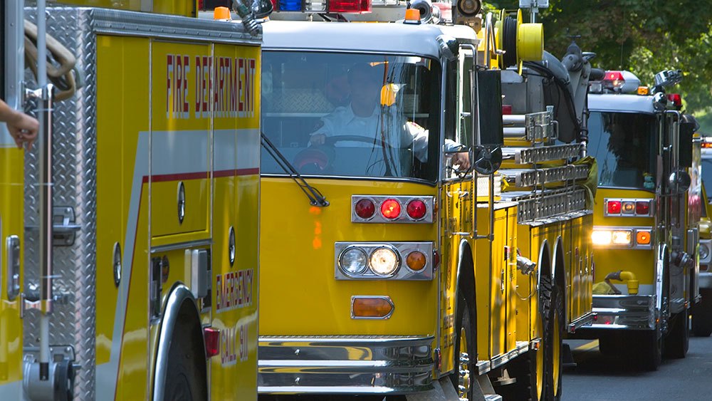 Yellow fire trucks