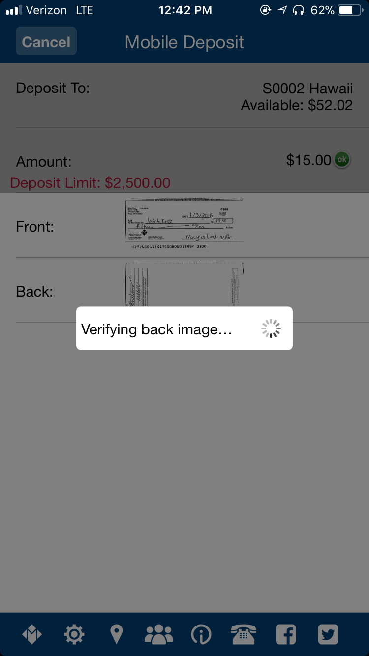 Verify Back Screen