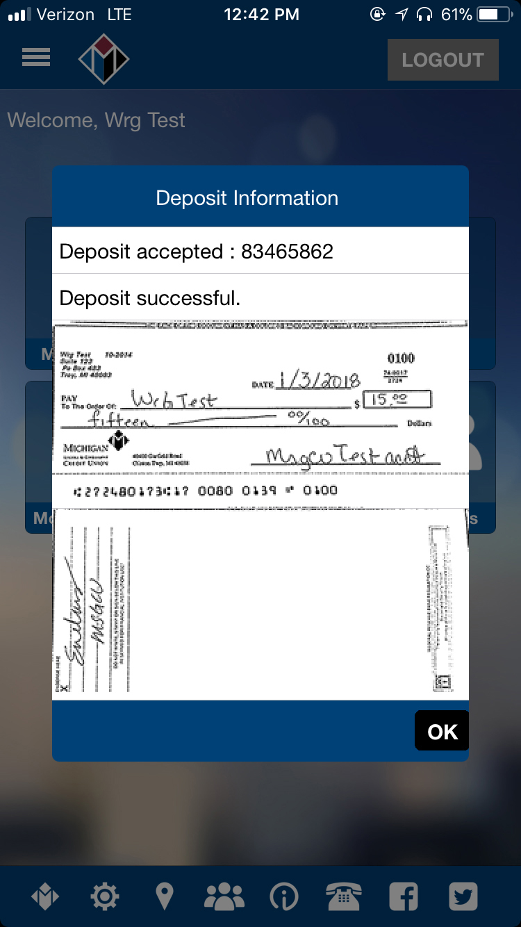 Deposit Information Screen