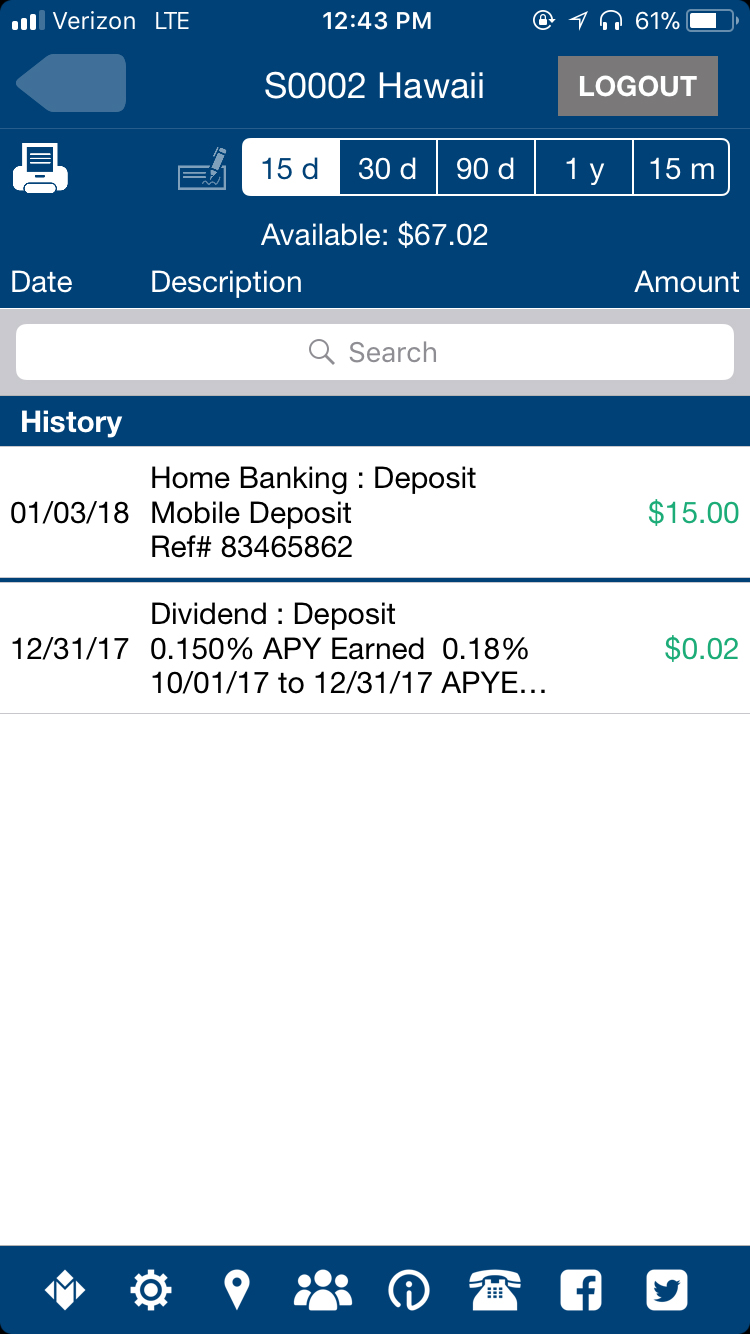 Account History Screen